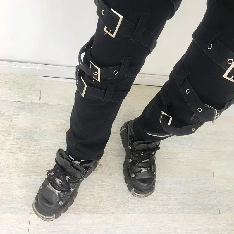 Classic MJ Michael Jackson BAD Punk Black Silm Fit Rivet Strap Pants Show Rock Trousers Cosplay Costume Performance Halloween M1