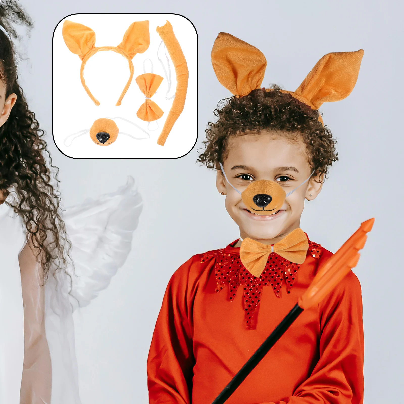 

Fancy Kangaroo Costume Set with Ear Headband Tail Bowtie Nose for Women Halloween Party Cosplay Cute Animal Accessory