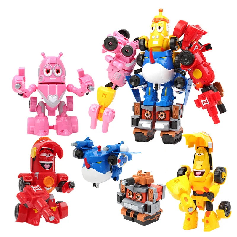 Creative Funny Cartoon Animal Larva Deformation Robot Robocar Combination Transformation Mech Warrior Set Children Toys Gifts