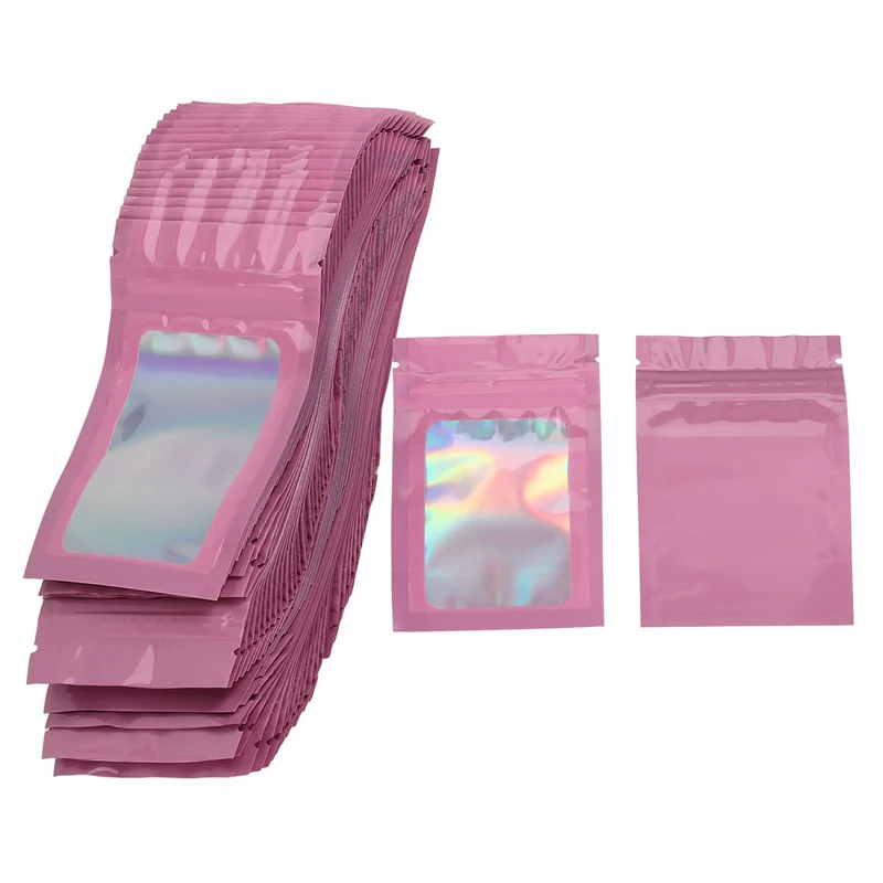 QWE-200 Pcs Smell Proof Mylar Bags Holographic Packaging Bags, Resealable Odor Proof Bags Foil Pouch Bags For Food Storage