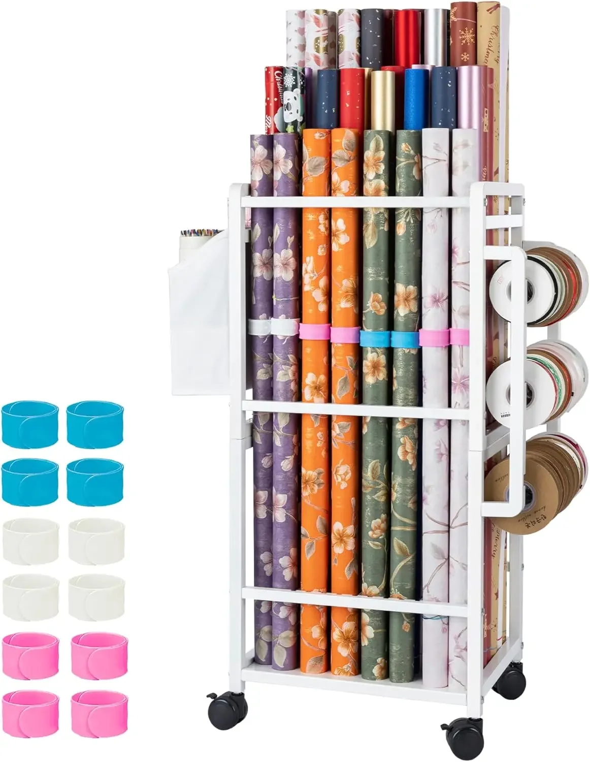 Gift Wrapping Paper Organizer Storage, Rolling Gift Wrap Storage Stand, Vertical Wrapping Paper Storage Cart, Ribbon Organizers,