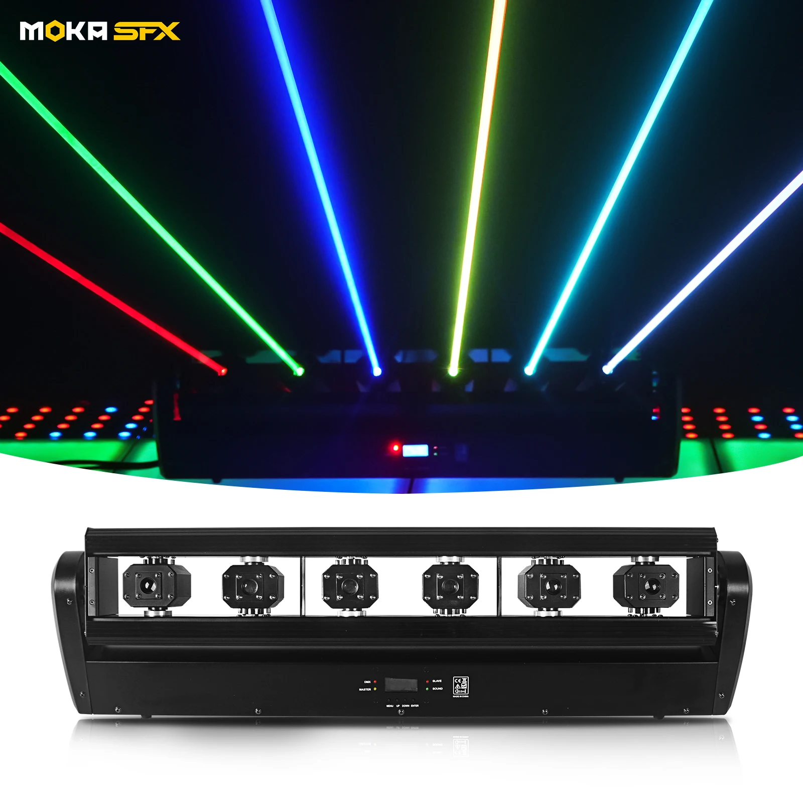 

MOKA SFX 6 Head RGB Laser Beam Moving Head Light 6x 500MW DMX Control Laser Light Projector for Stage Club Party Disco Bar