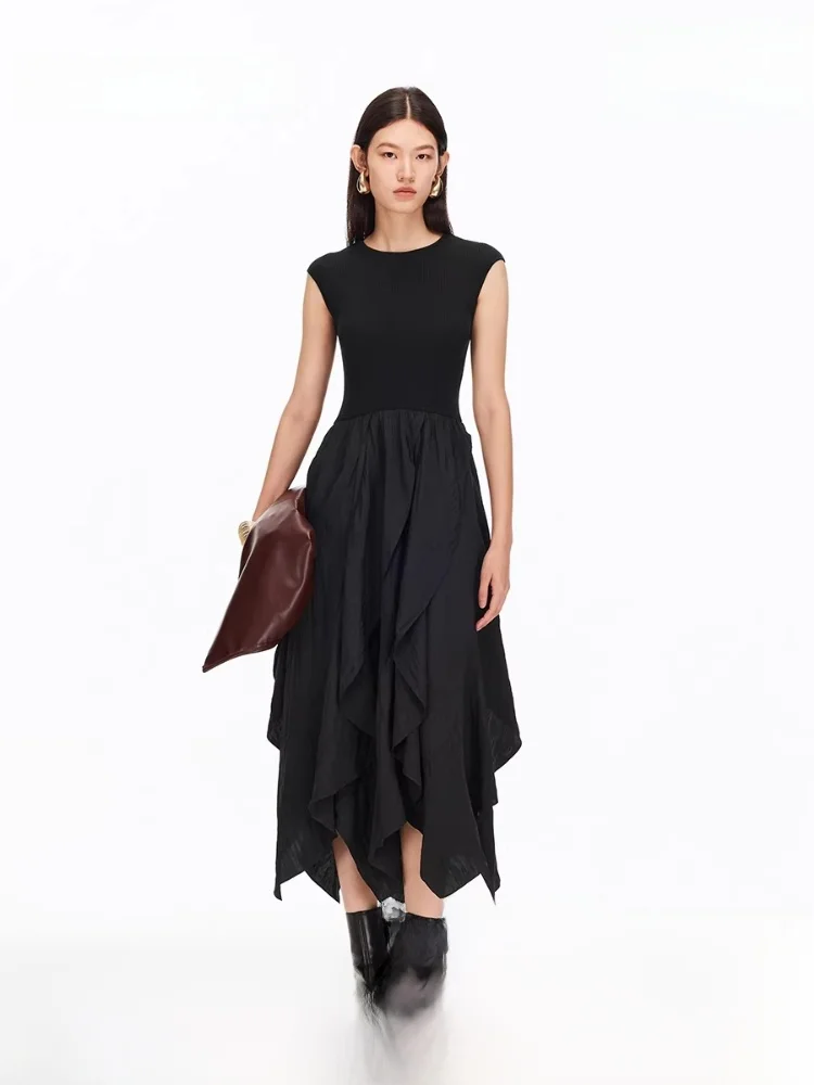 

Ele Knitted Dr round Ne Svel Layered Skirt High Waist A-Line Autumn Winter New Sle Women's Dr