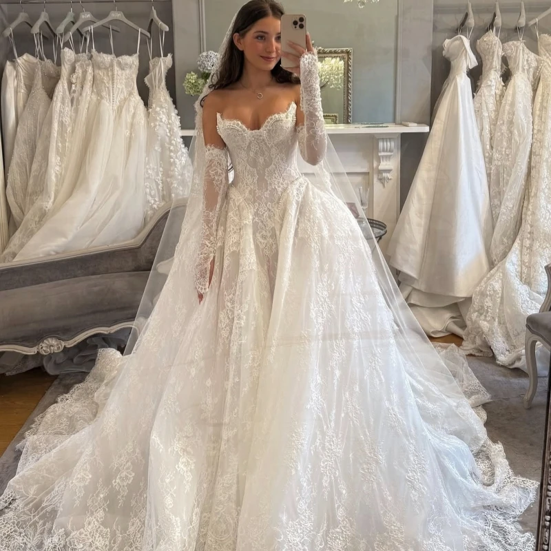 

Luxury Ivory Dubai Arabic Mermaid Wedding Dresses Applique Lace Tull Court Train Wedding Dress Bridal Gowns vestidos de novia