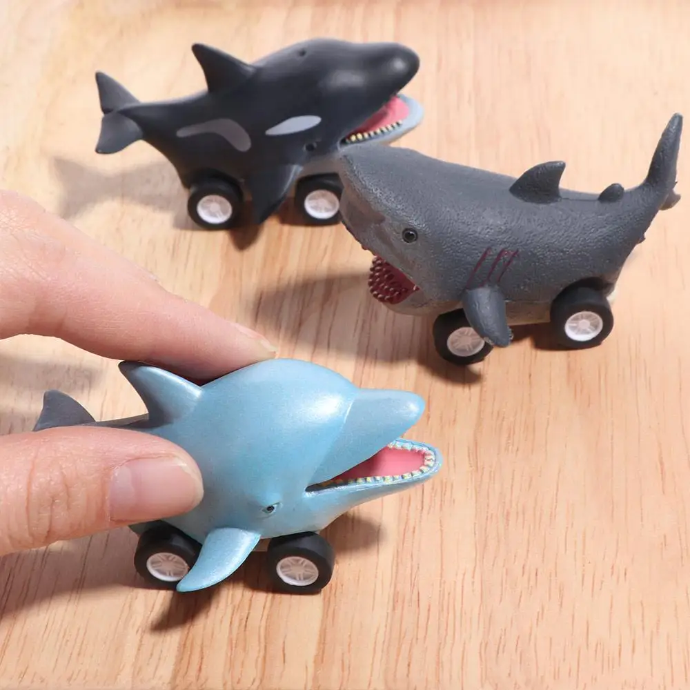 Great White Shark Press and Go Car Toy Cute Mini Dolphin Inertia Car Toy Cool Montessori Killer Whale Pull Back Toy Car Party