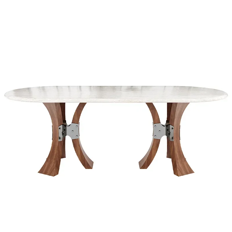 طاولة طعام رخامية فاخرة خفيفة، إحساس راقي بالبساطة الحديثة، لون جوز عالي الجودة