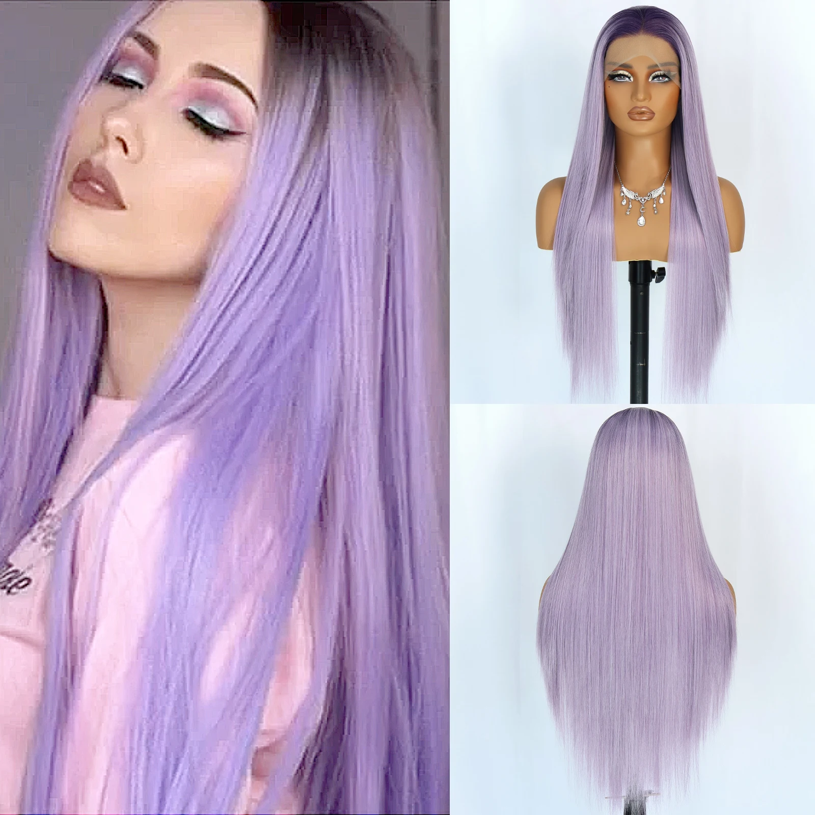 

Синтетические парики Aubree, 13*4, длинный прямой парик на шнуровке спереди, бесклеевой, 28 дюймов, плотность 180, термостойкие парики для косплея