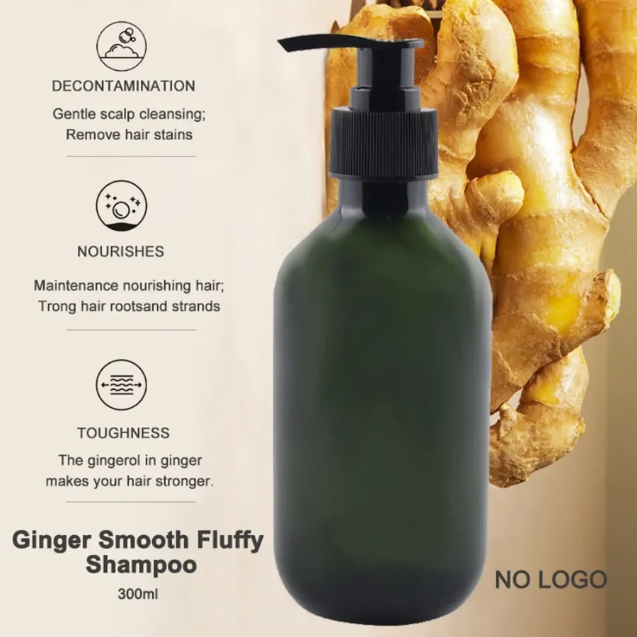 Shampoo de gengibre de marca própria, 300ml, controle de óleo, refrescante e anti-derramamento de cabelo, planta de ervas, shampoo anticaspa, maquiagem em massa