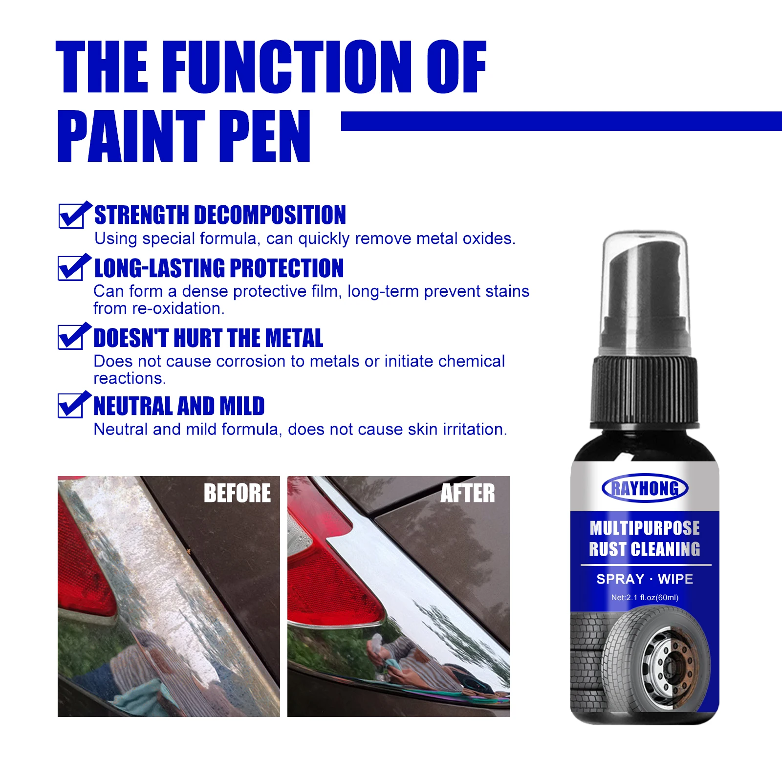 レイホン車用防錆剤、錆除去スプレー、車メンテナンス洗浄、金属クローム塗装クリーニング、防錆潤滑剤