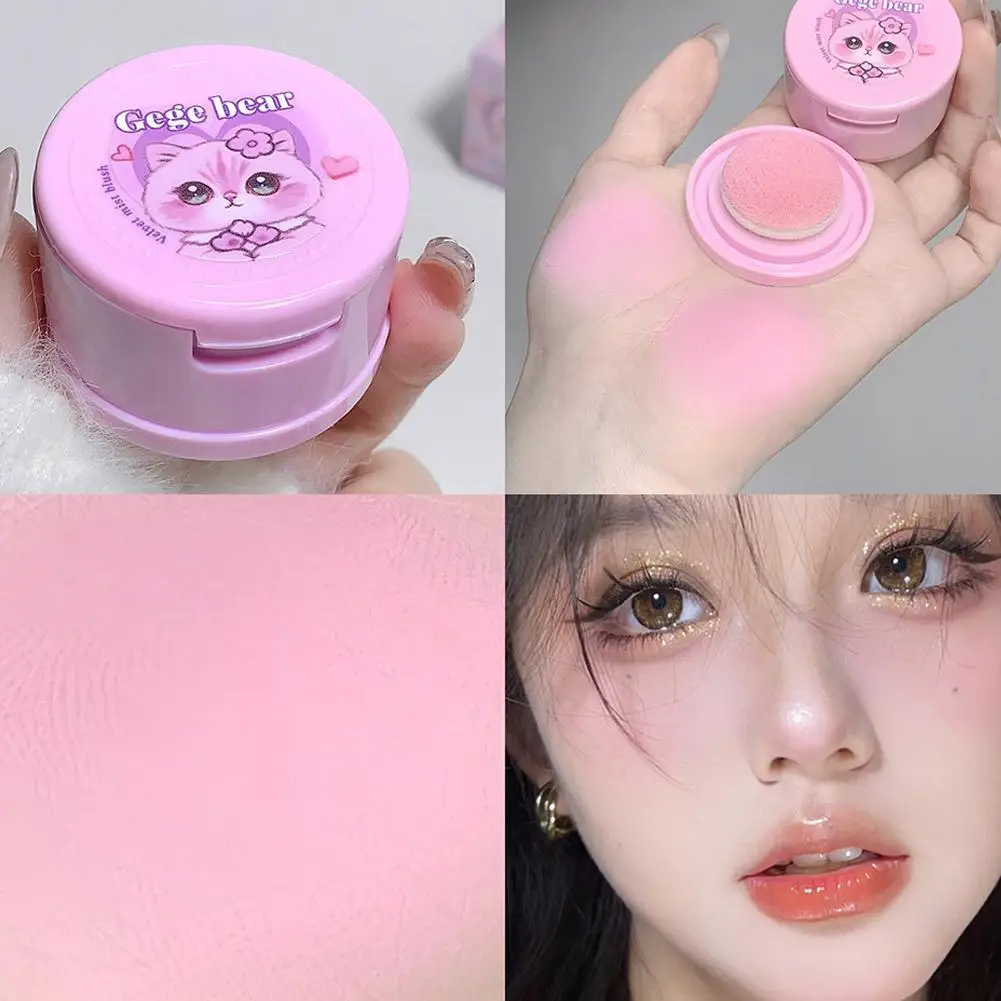 Kawaii Cat Blush Creme, Rosa Vermelha Matte Blush, Veludo Sedoso, Cor Rica, Pó de Tinta Bochecha, Rosa Morango, Maquiagem Rouge Face Beauty