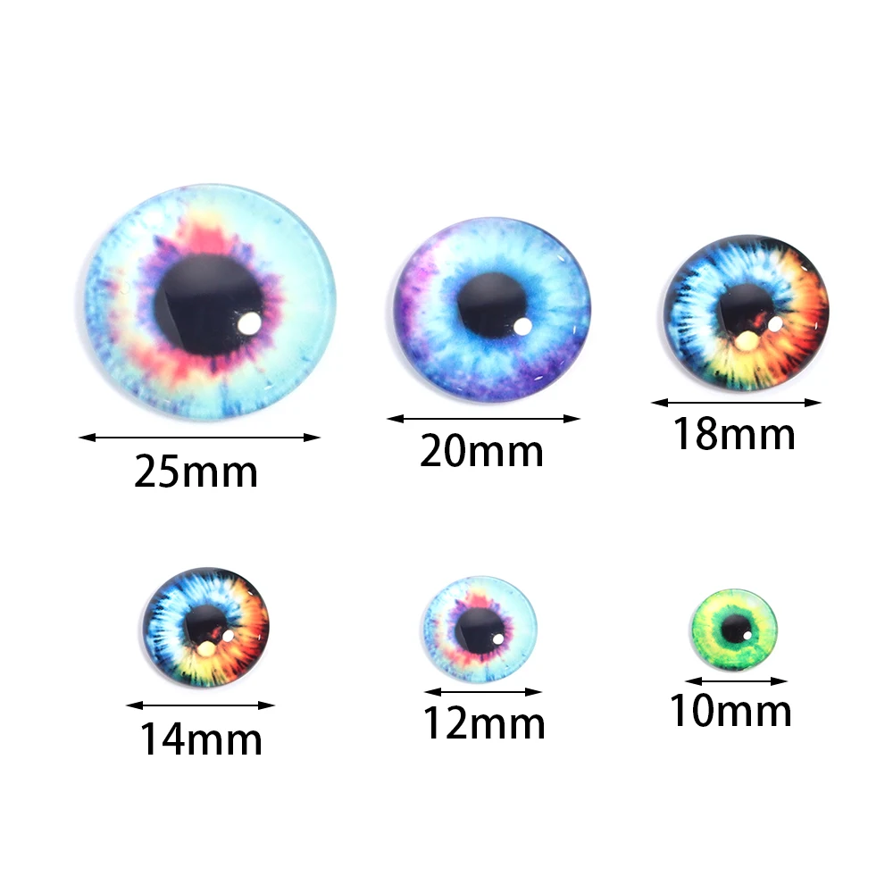 

10 шт. 10-25 мм стеклянные глаза, круглые кабошоны, кукольные глаза, кошачьи глаза, смешанные печатные полукруглые DIY ювелирные аксессуары, реквизит для глаз зрачка
