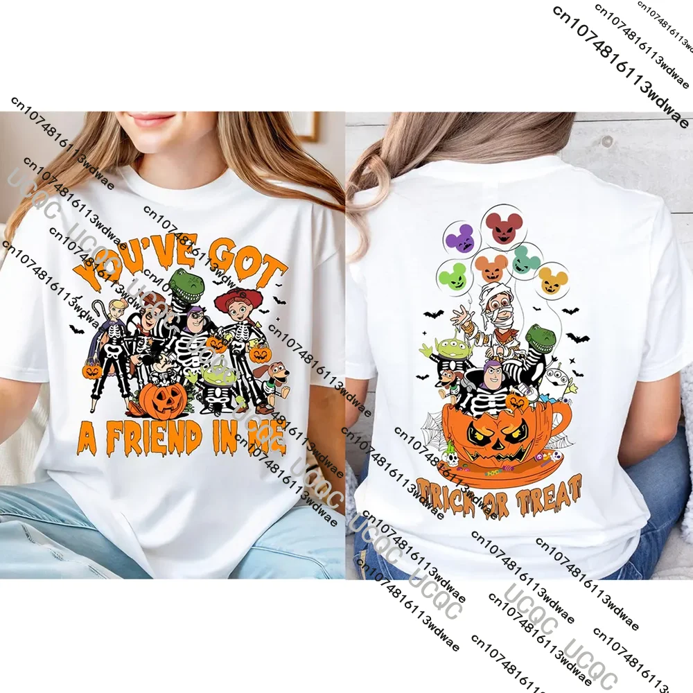 

New Toy Story Disney Halloween Women T-Shirt Woody & Friends Halloweeen Trip Couple Tee Spooky Season Shirt Trick Or Treat Tee