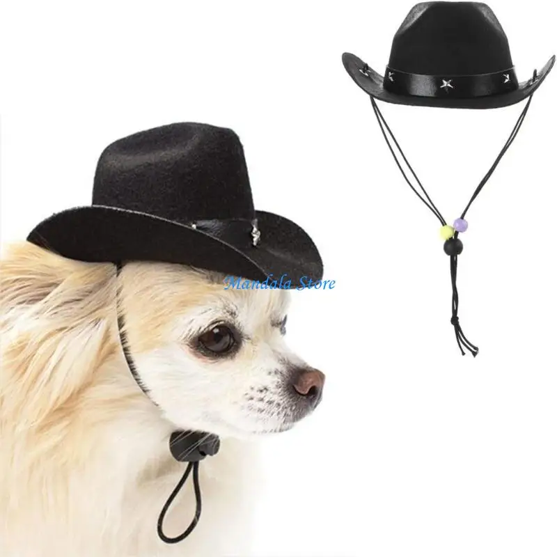 

U2JC Small Dog Cowboy Hat Bandanas Set Birthday Party Cowboy Caps Dog Costume Hat
