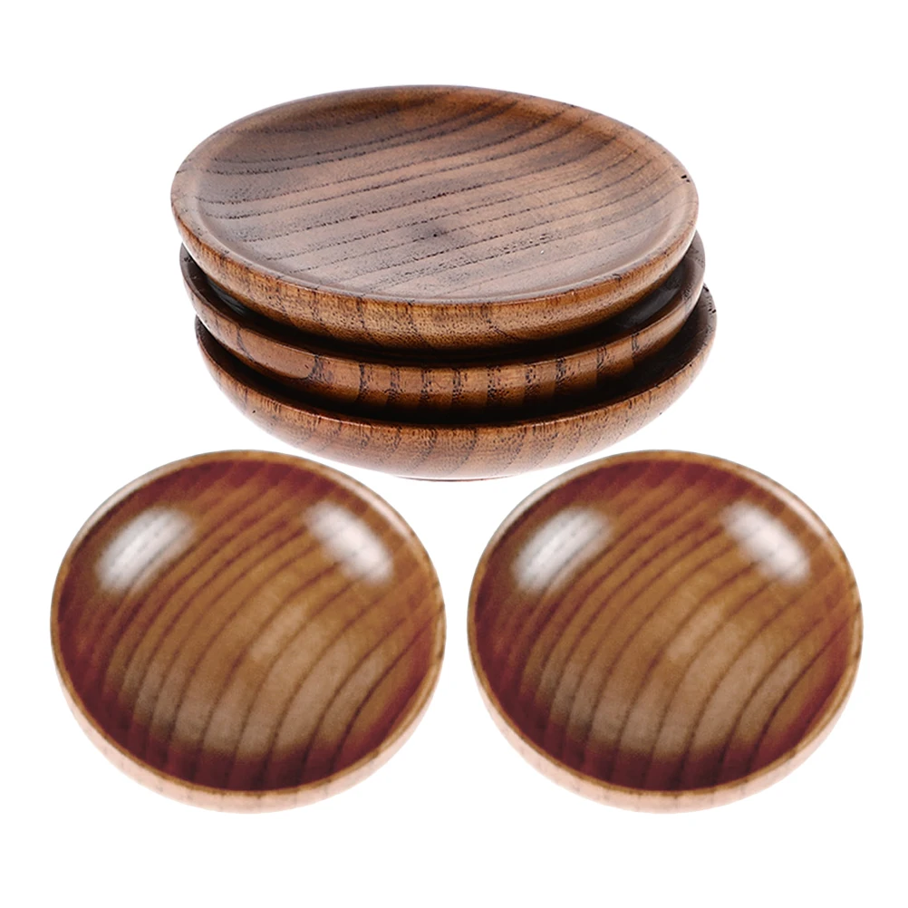 

5Pcs Round Wooden Sauce Dishes Set Small Bowls for Soy Sauce Dipping Condiments Serving Plates Wooden Dishes Condiment Bowls