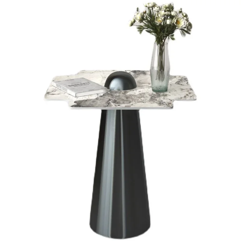 

New modern minimalist light luxury Italian stainless steel rock slab corner table small round coffee table living room sofa