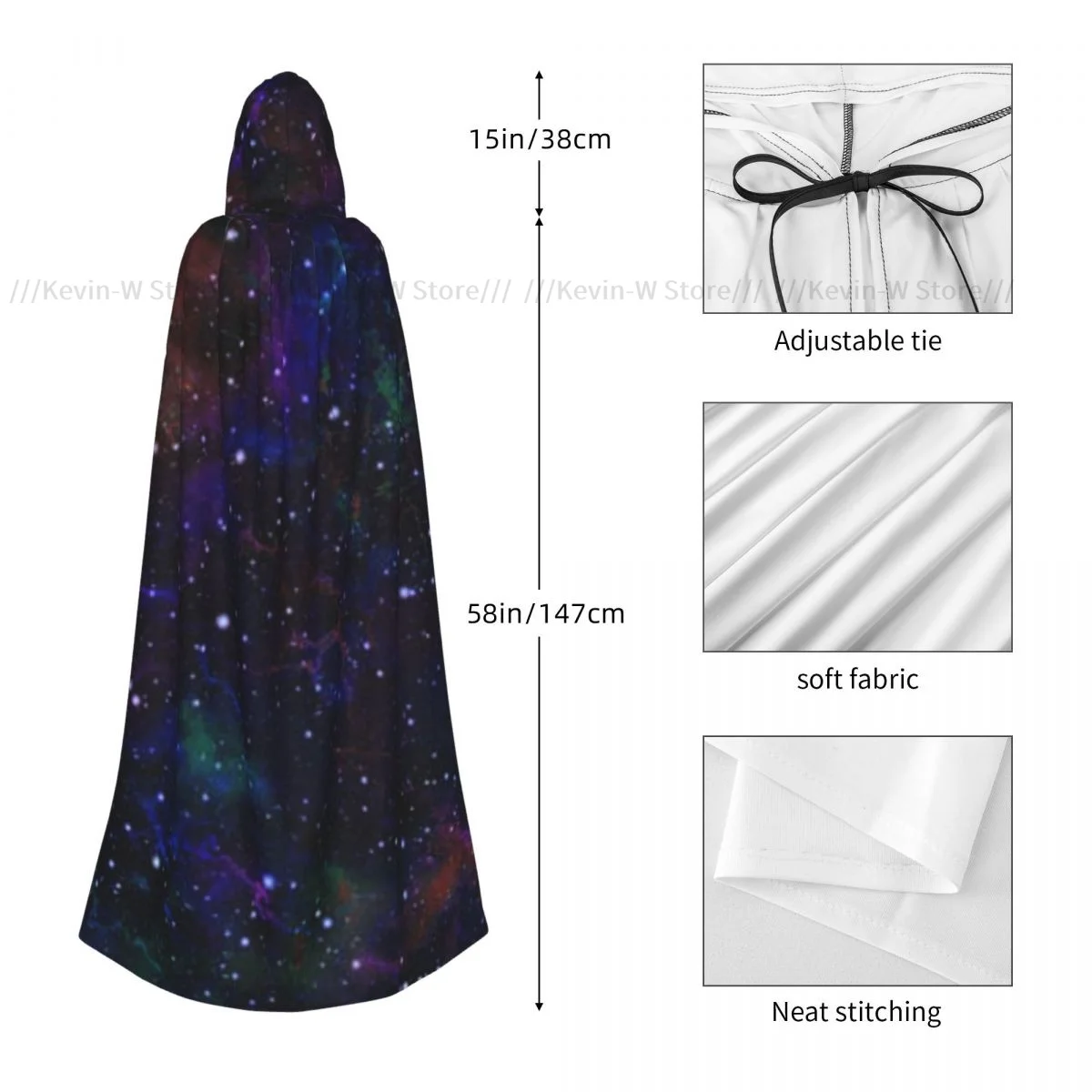 Unisex Witch Party Reversible Hooded Adult Vampires Cape Cloak Abstract Nebula Night Starry Sky