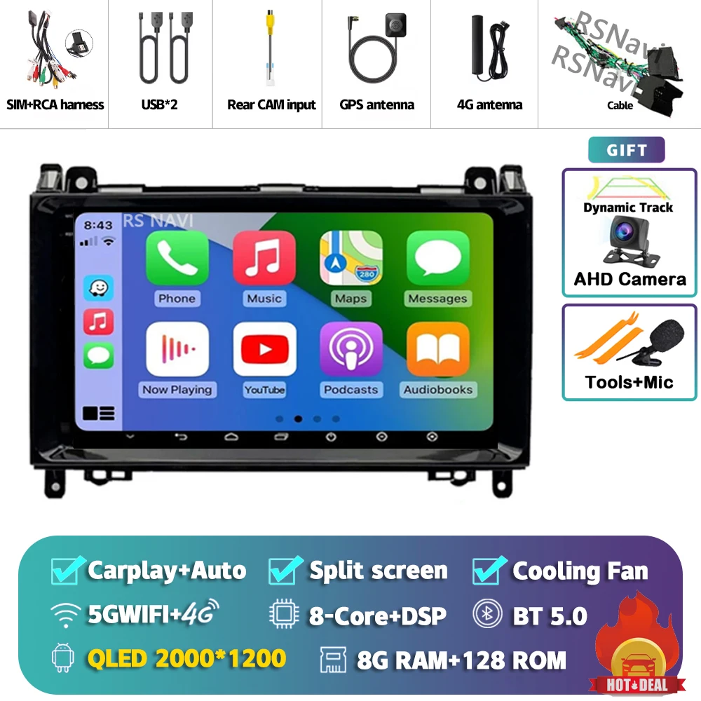 Android 15 Voor Benz Sprinter Volkswagen Crafter 2006-2016 2K QLED Android Autoradio Multimedia Video Player GPS stereo CarPlay