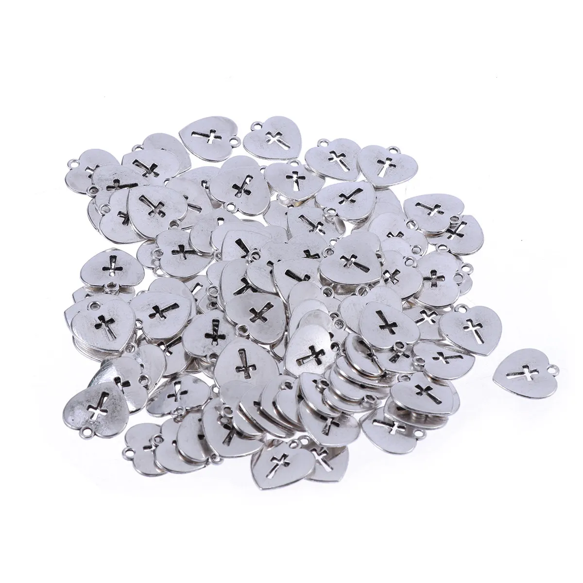

100pcs Heart Cross Charms Pendant Necklace Bracelet Choker Diy Jewelry Accessories For Women Girls Alloy Craft Decorative
