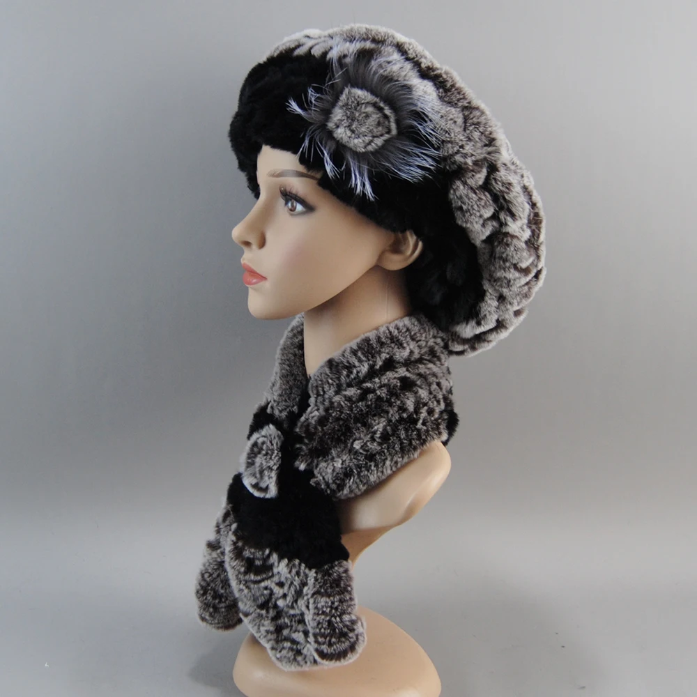 Gorros de piel de conejo Rex para mujer, bufandas 2024 de punto genuino, conjuntos de bufandas, gorro de piel Real cálido, silenciador, novedad de
