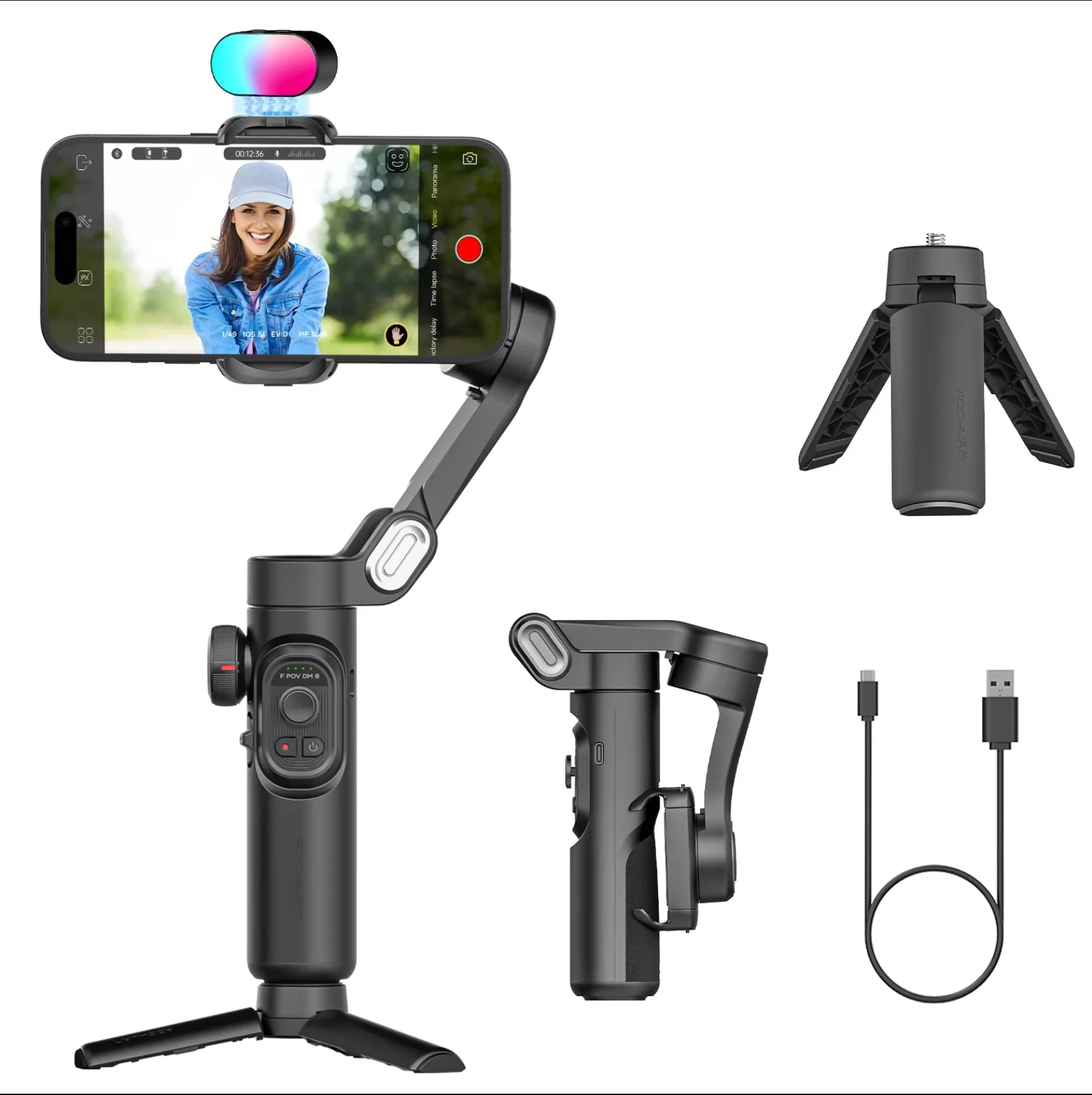 AOCHUAN 3-assige handheld gimbal stabilisator SmartXE voor smartphones, iPhone, Android, AI gezichtsherkenning, Tk Vlog