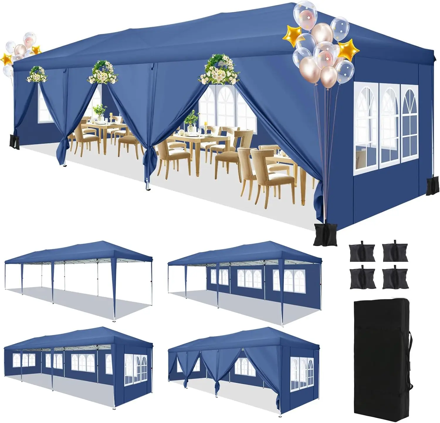 

10x30 Pop Up Canopy Tent with 8 Sidewalls Waterproof Outdoor Party Tent Ez Up Canopy Tents for Parties Camping Commercia Event