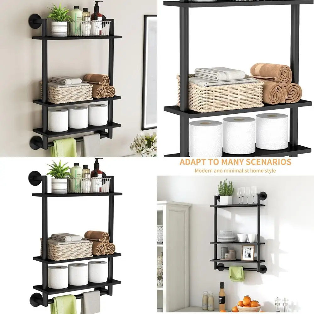 أرفف عائمة من الفولاذ المقاوم للصدأ مكونة من 3 طبقات مع شريط منشفة، رف تخزين 26 فوق المرحاض للحمام والغسيل والمطبخ