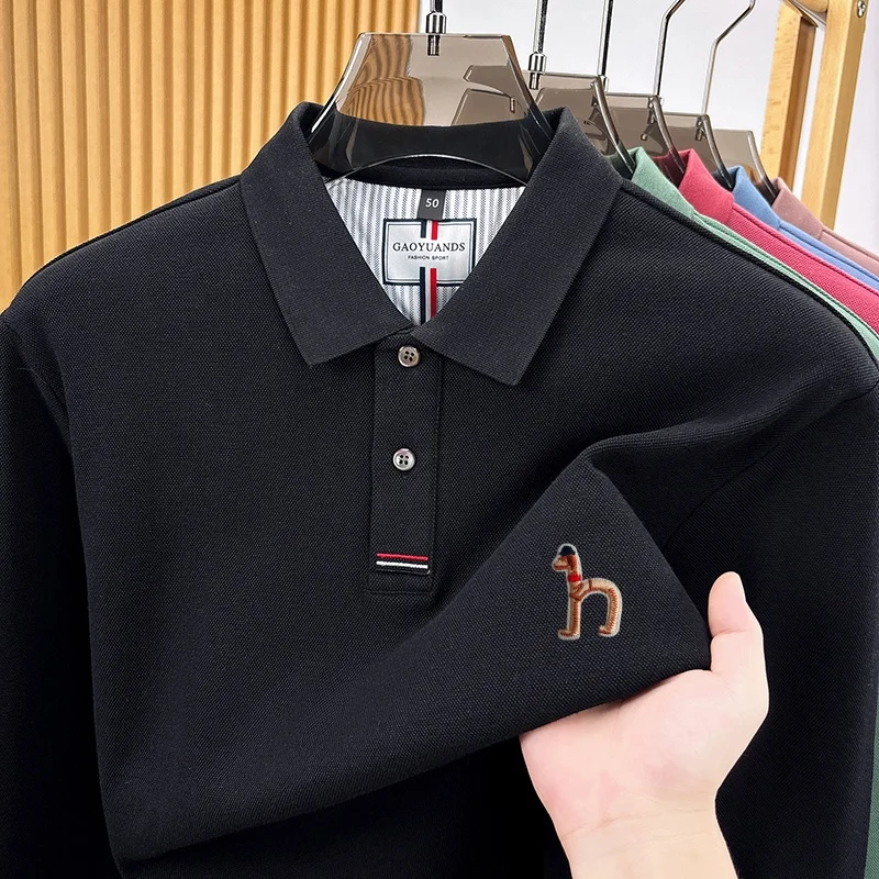 Luxuriöses 100% Baumwoll-Herren-Langarm-Poloshirt mit Kragen und Knöpfen, Exquisitem Muster und Stickerei, Neues Herbst-Poloshirt, Lässige Herrenbekleidung – Detail 19