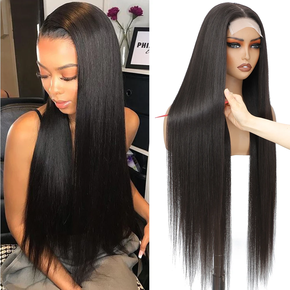 

Черные длинные мягкие волосы, прямые синтетические 4X4 HD, прозрачный кружевной фронтальный парик для чернокожих женщин, повседневная вечеринка, косплей, высокая плотность