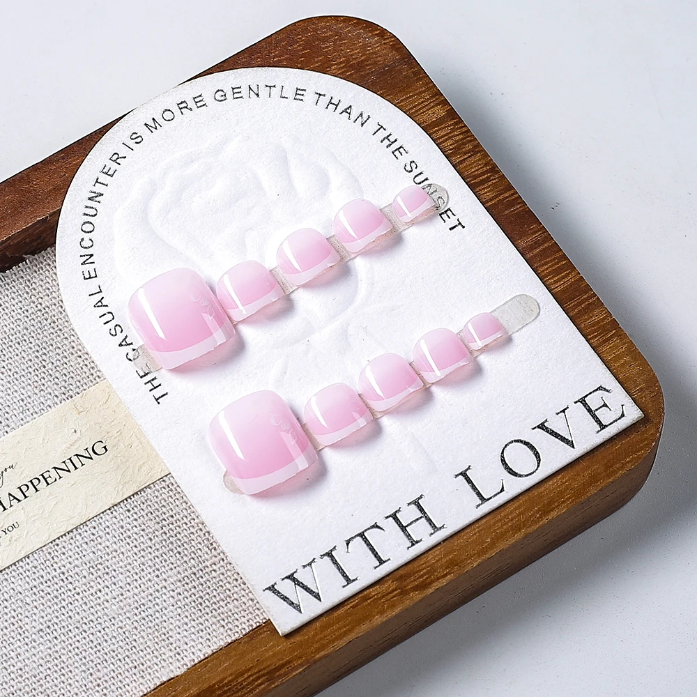 24 ชิ้นสีชมพูเล็บปลอมเล็บออกแบบดอกไม้ภาษาฝรั่งเศสคําสแควร์ปลอมเล็บเท้าเล็บเคล็ดลับประดิษฐ์กดบนเล็บเท้าสําหรับสตรี