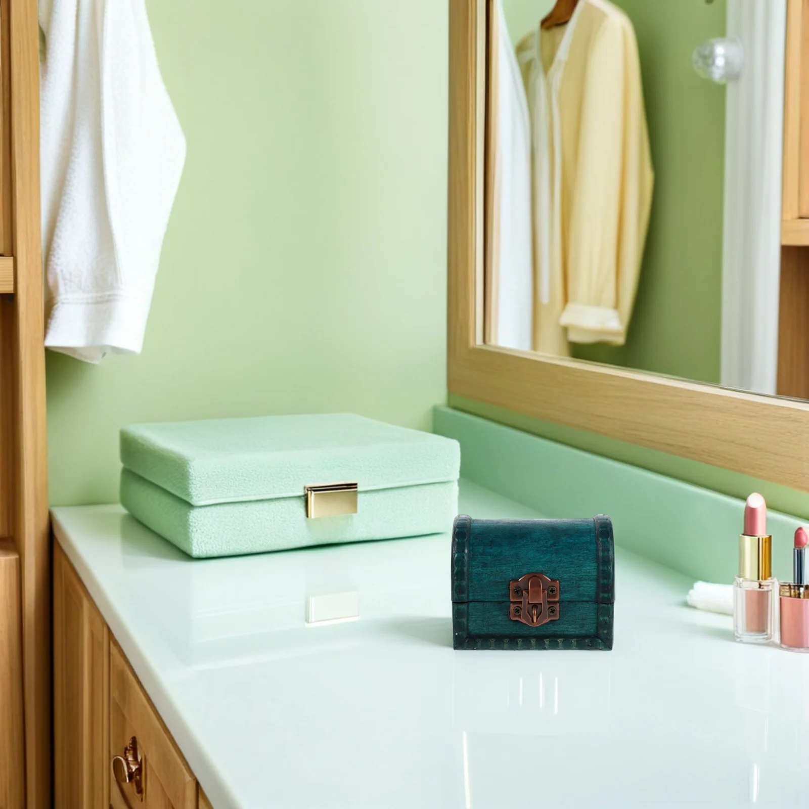 

Rustic Wooden Jewelry Box Vintage Treasure Chest Organizer Rings Holder Earring Necklace Keepsake Storage Case