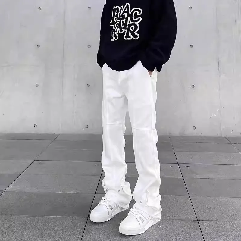 

American High Street Vibe Men's Jeans Buttoned Bootcut Loose Straight Leg Slimming Long Trousers Fashionable Casual Jeans