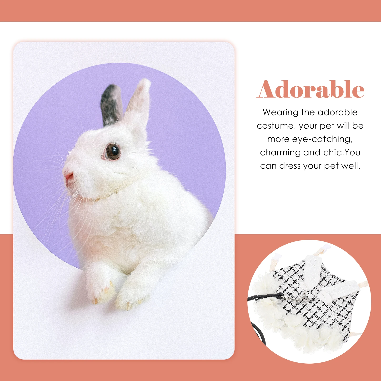 

Pet Rabbit Clothes Bunny Vest Harness Comfortable Breathable Cotton Dress Walking Leash Fashionable Charming Practical