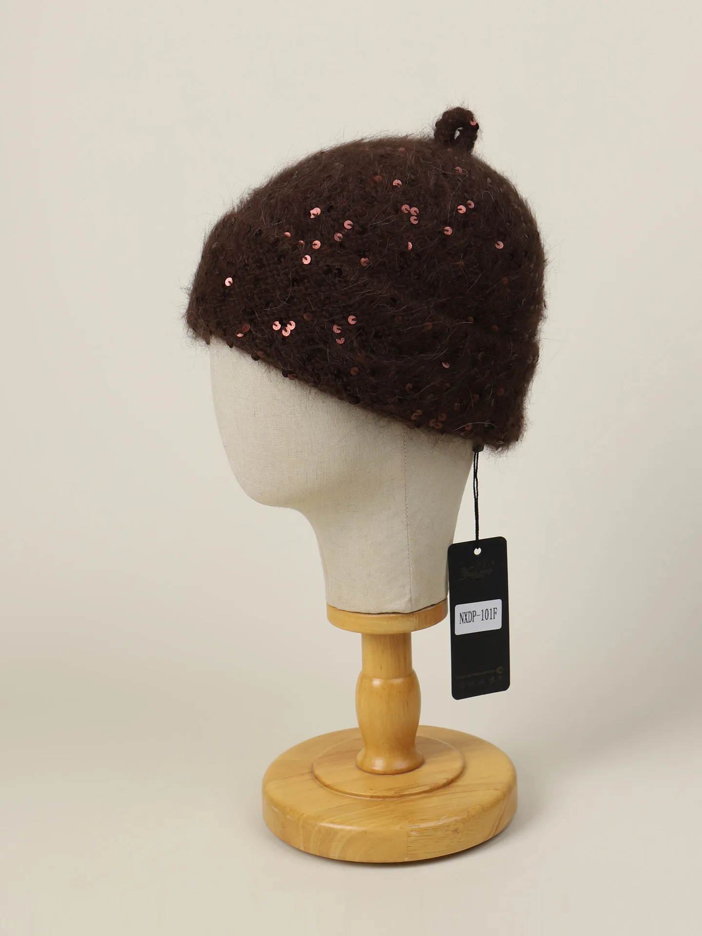 Hochwertige Strickmützen aus Angorakaninchenhaar mit Pailletten für Damen, weiche, flauschige, warme Wintermütze mit Umschlag, modische Kopfbedeckung – Detail 13