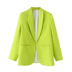 PB&ZA 2024 Spring New Women's Style Slim Fit Commuting Versatile Green Fruit Collar Solid Color Suit Coat