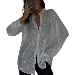 Casualty Casual Glitter Lose Länge 2024 Spring Silber Solvar Sommer -Vintage -Shirt 8 Hauptverkäufe Silber Shirt - №8