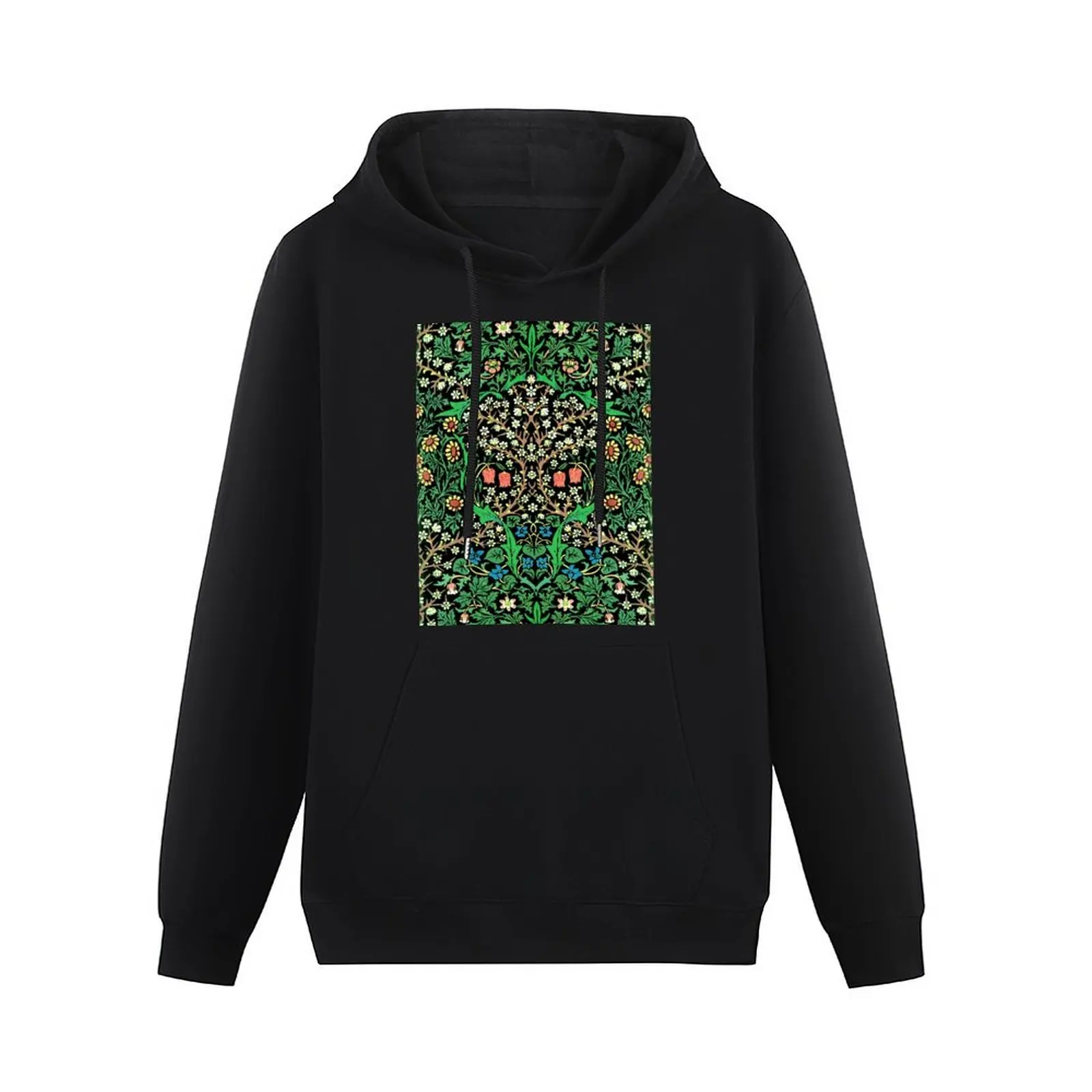 William Morris Jacobean Floral, Black Background Pullover Hoodie fashion men mens clothing big size hoodie