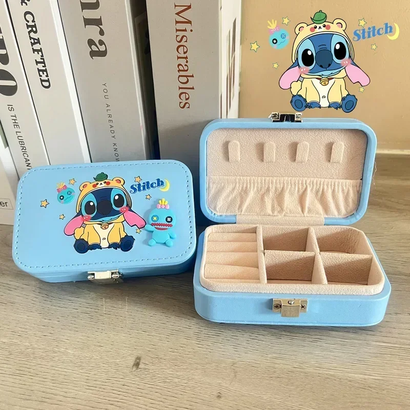 Stitch Disney Anime Figure Angel Mickey Minnie Jewelry Box Necklace Ring Earrings Convenient Cute Cartoon Storage Box Gifts