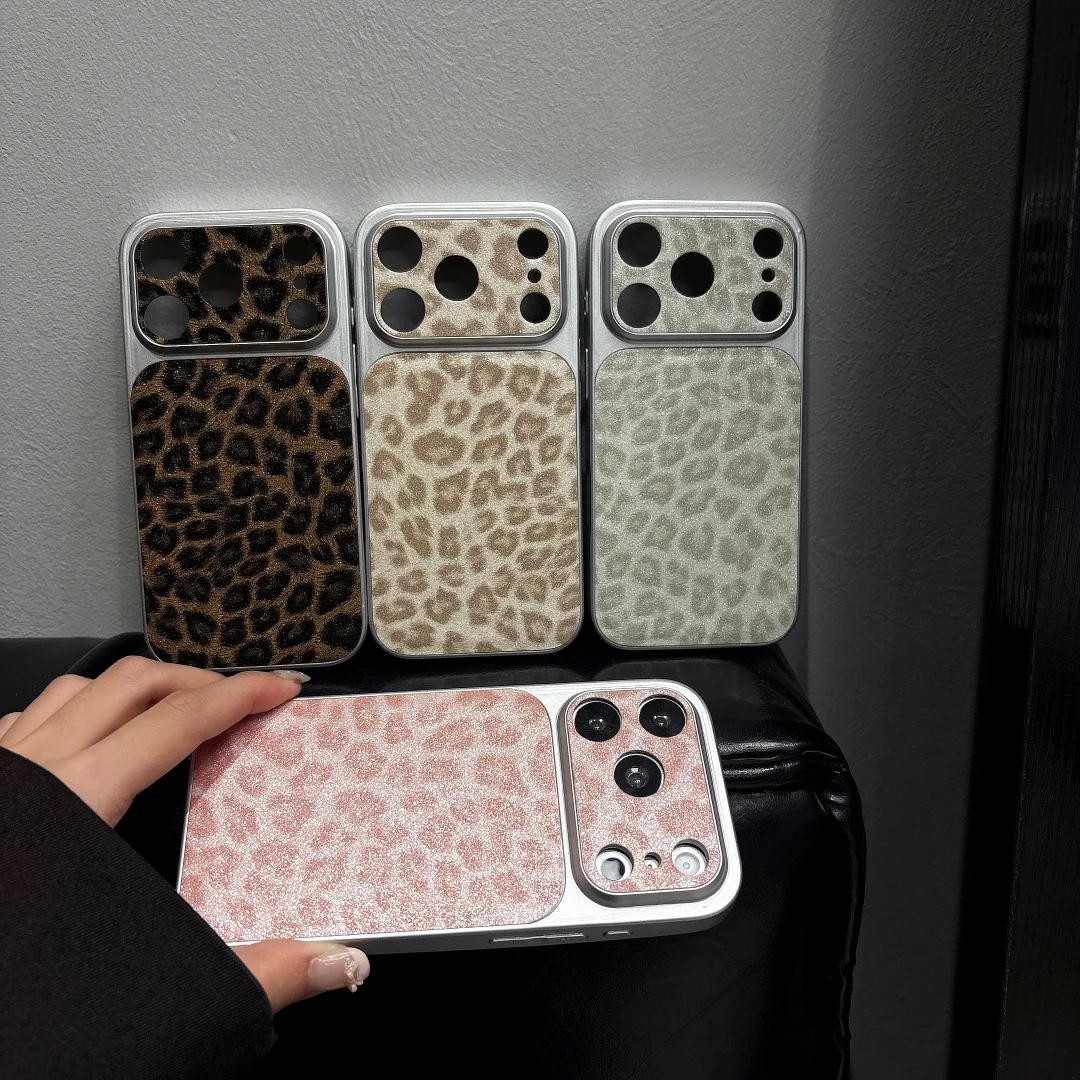 

Luxury Cool Leopard Pattern Case For iPhone 17 Air 16 Pro Max 15 14 Plus 13 Matte Plating Leather Texture Shockproof Cover