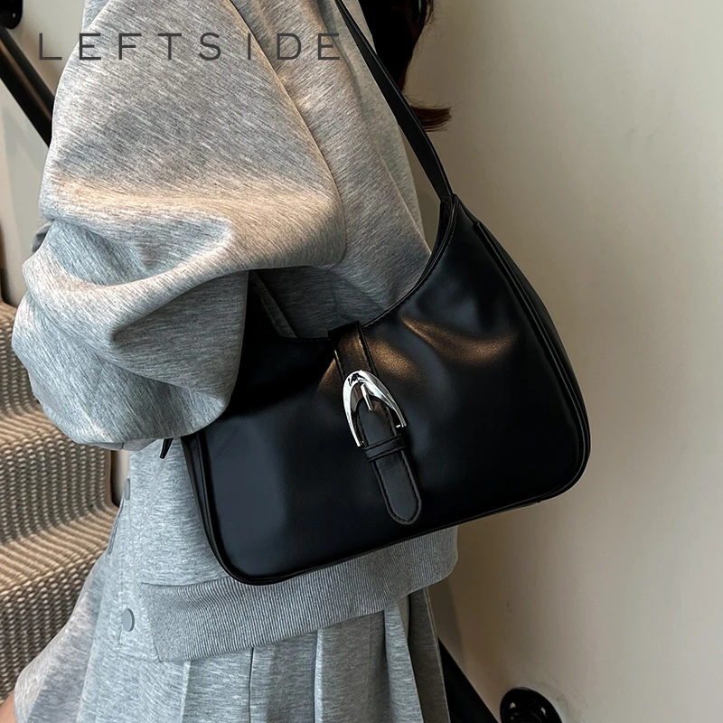 

LEFTSIDE Small Shoulder Bags for Women PU Leather Crossbody Bag 2025 New Designer Vintage Solid Color Purses and Handbags