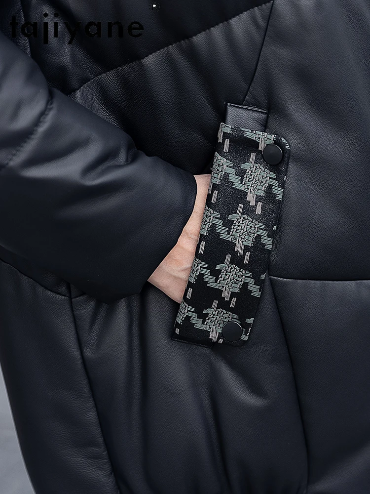 TAJIYANE حقيقية جلد الغنم سترة منفوخة امرأة أنيقة مطبوعة الأبيض بطة معطف سترات من الجلد الحقيقي 2025 الشتاء ملابس حريمي كورت #4