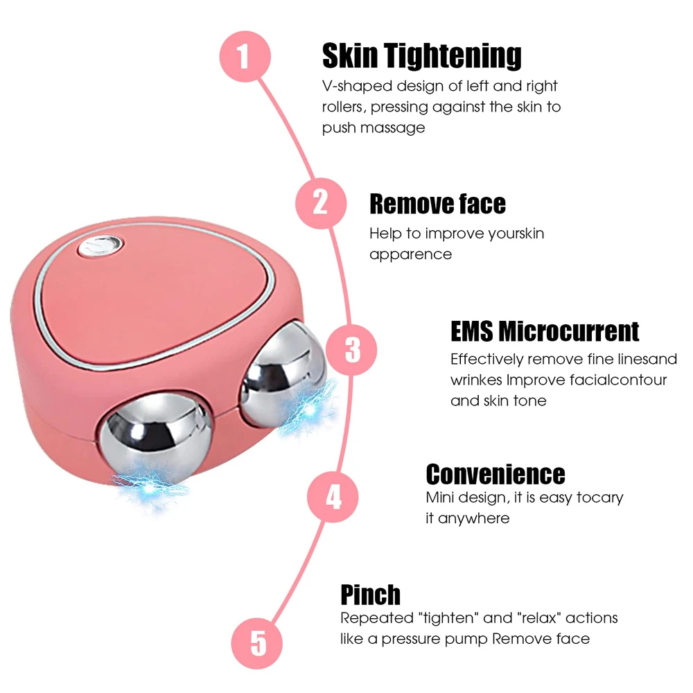 Microcurrent Face Lift Machine EMS Face Roller Massager Double Chin Remover Jaw Line VShape Skin Tightening Face Slimming Device