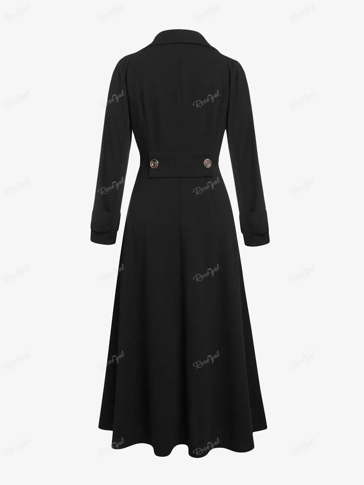 ROSEGAL Plus Size Coat For Women Autumn High Waist Thin Long Outwears Black Turn Down Collar Mock Button Maxi Coats