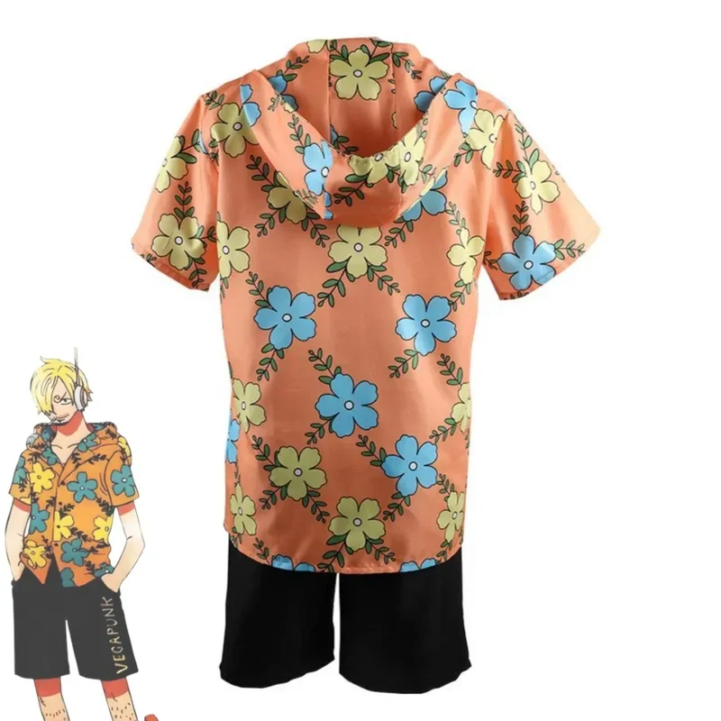 Sanji Cosplay One Piece Egghead Costume Fantasia Disguise for Adult Men T-Shirt Shorts Outfit Halloween Carnival Party Clothes