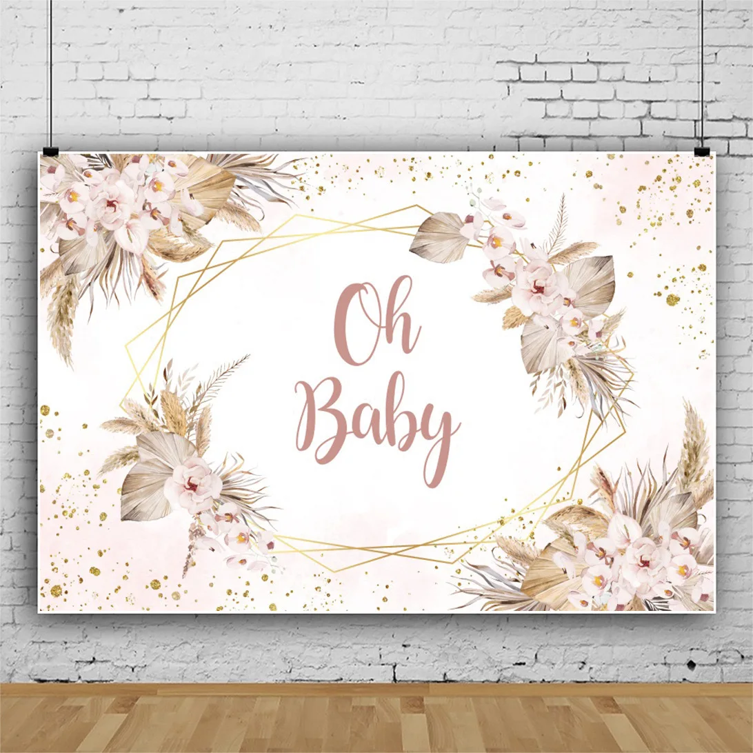 Boho Baby Shower Backdrop Pampas Grass Background  Floral for Baby Shower Theme Decoration DIY Baby Shower Decoration Banner