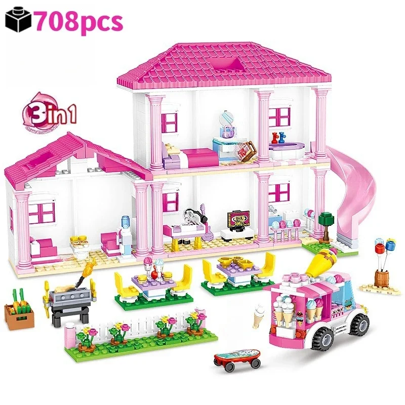 2025 ville 1 changement 3 vacances d'été Villa bloc de construction modèle tige jouet éducatif figurines jouets pour enfants anniversaire Gif