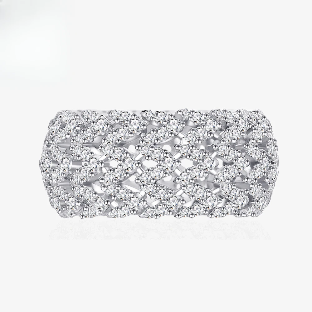 

New V-shaped Hollow Full Diamond Wide S925 Sterling Silver Ring Occidental Ins Tiktok Live Broadcast Jewelry
