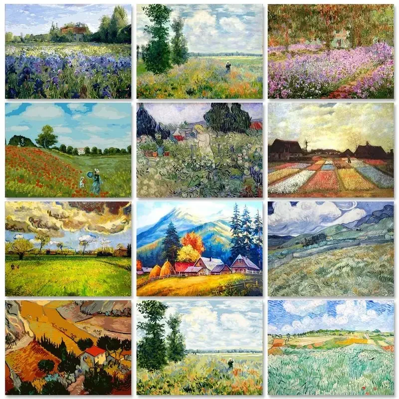 

121346 Paint by Numbers DIY Grassland Field Paintings on Number Acrylic Paint Adults Crafts Living Room Decoration