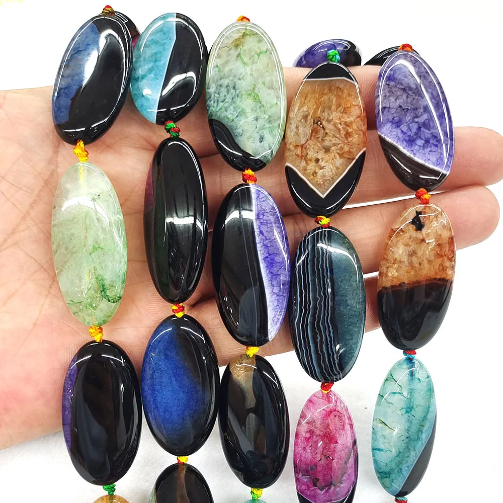 40x20x8mm Large Oval Shape Beads Natural Stone Multicolor Uruguayan Agate Healing Crystal Gemstone Slice Bead for Jewelry Making