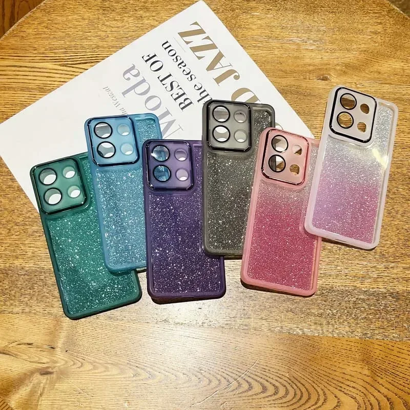 Soft Silicone Case For Xiaomi Redmi Note 13 13ProPlus 13C 12S 12C 11S POCO X6 F6 M6Pro Clear with Glitter Paper Cover for note13