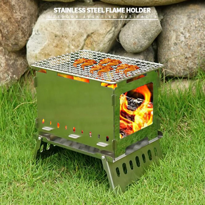 Outdoor Picnic Portable Folding Stove Camping Equipment Stainless Steel Incinerator Grill Mini BBQ Charcoal Stove Barbecue Grill